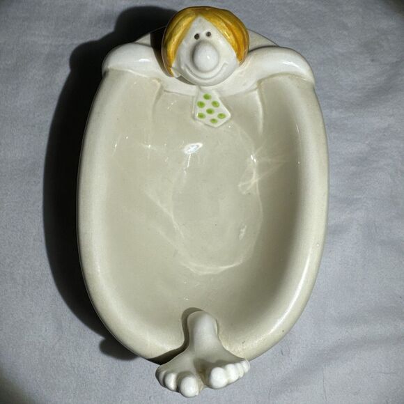 Fitz and Floyd man in bathtub soap dish vintage‎ 1970's Green Tie - Picture 1 of 8